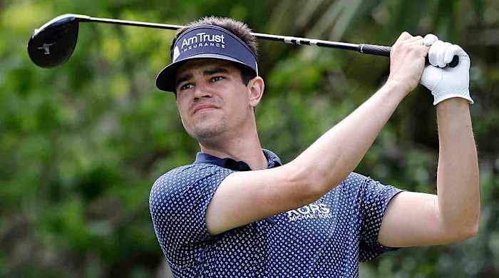 Beau Hossler hits a drive at the 5th hole during the first round of the 2023 Players Championship in Ponte Vedra Beach, Fla.